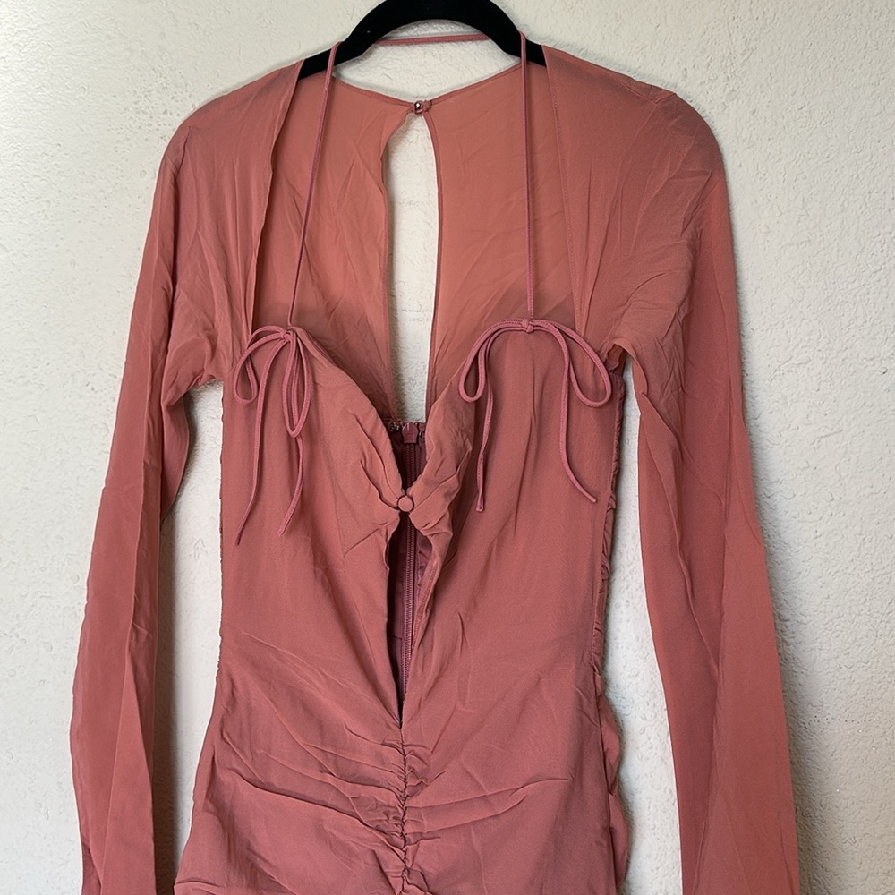 HOUSE OF CB 'Reine' Rose Real Silk Ruffle‎ Midi Dress NWOT size S - Picture 12 of 14